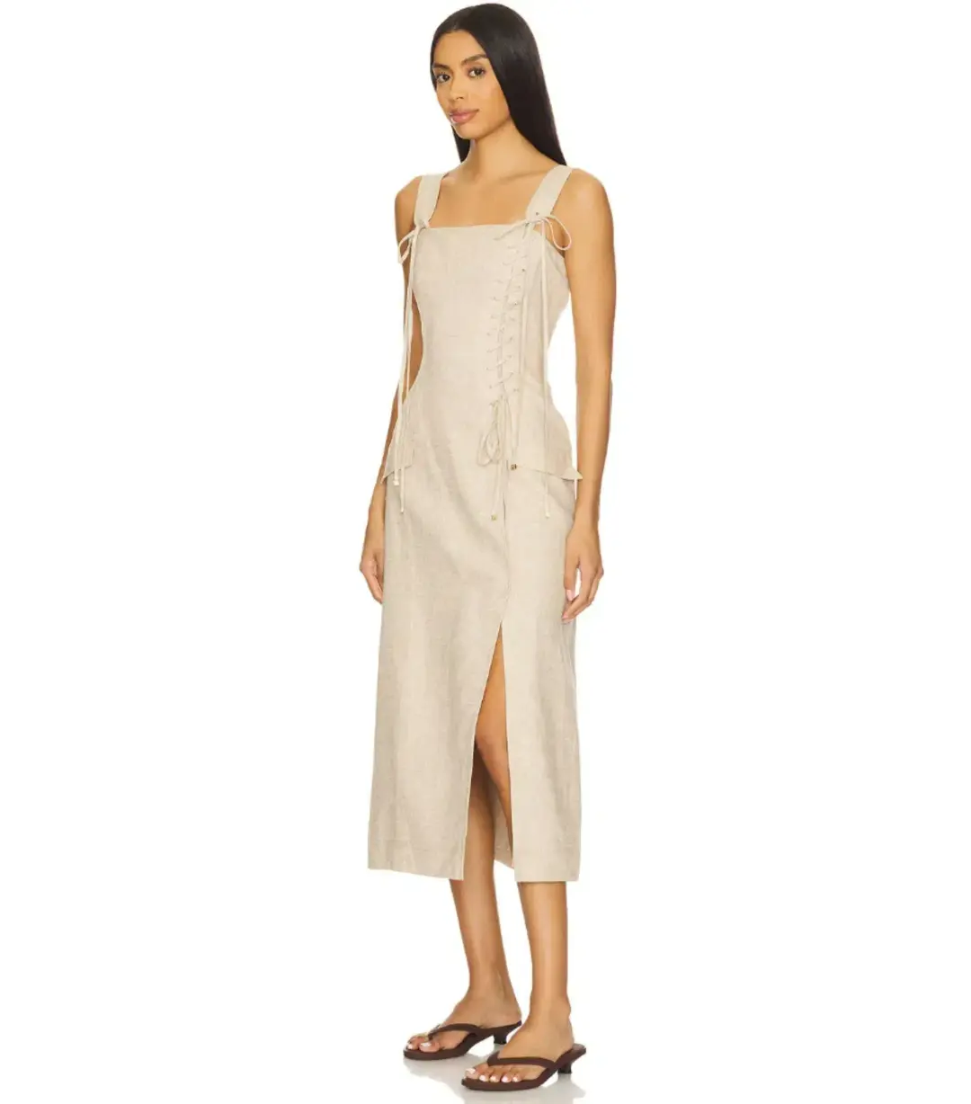 Aje Morgan Midi Dress Beige Size AU 14 for rent on The Volte - main image