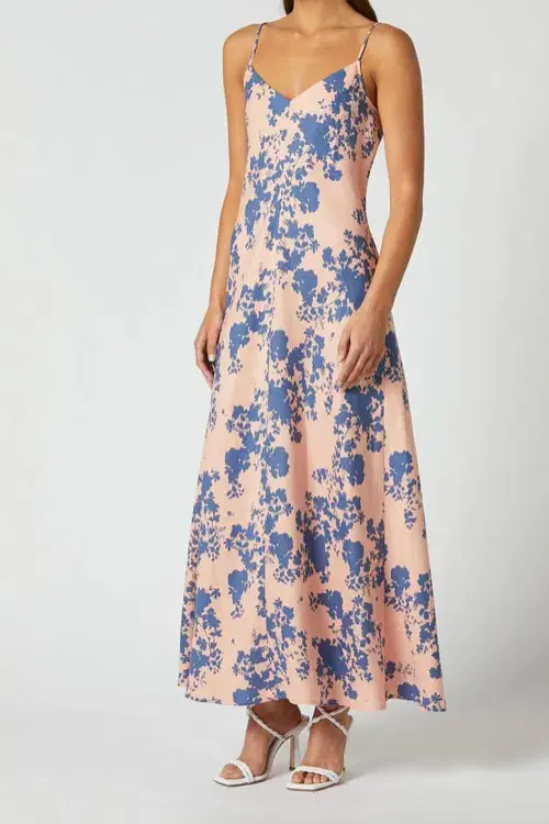 Scanlan Theodore Linen Floral Slip Dress Coral Size 6 - Image 1