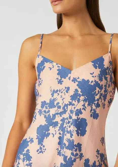 Scanlan Theodore Linen Floral Slip Dress Coral Size 6 - Image 3