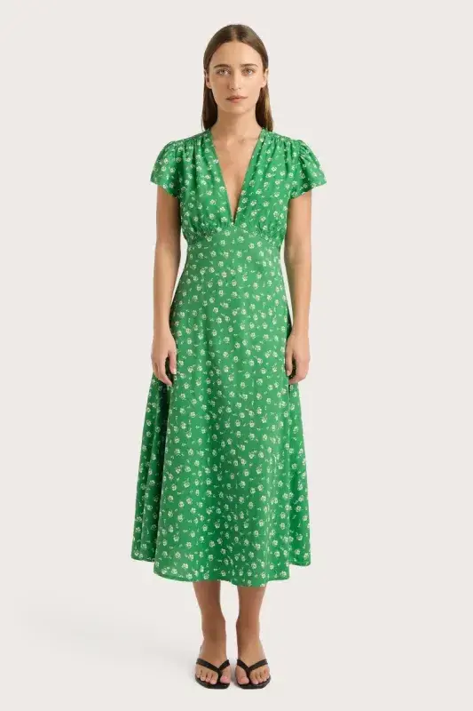 Faithfull The Brand Doriet Midi Dress Suzette Green - Size AU 10 - Image 5