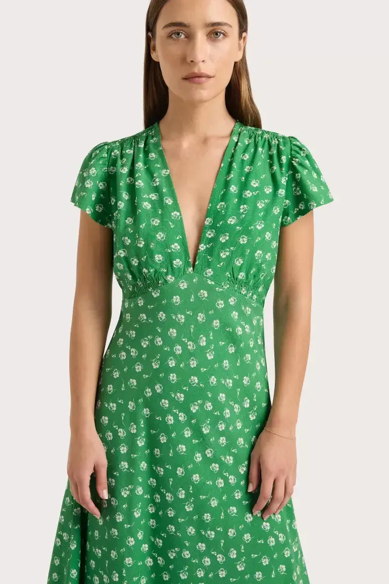 Faithfull The Brand Doriet Midi Dress Suzette Green - Size AU 10 - Image 4