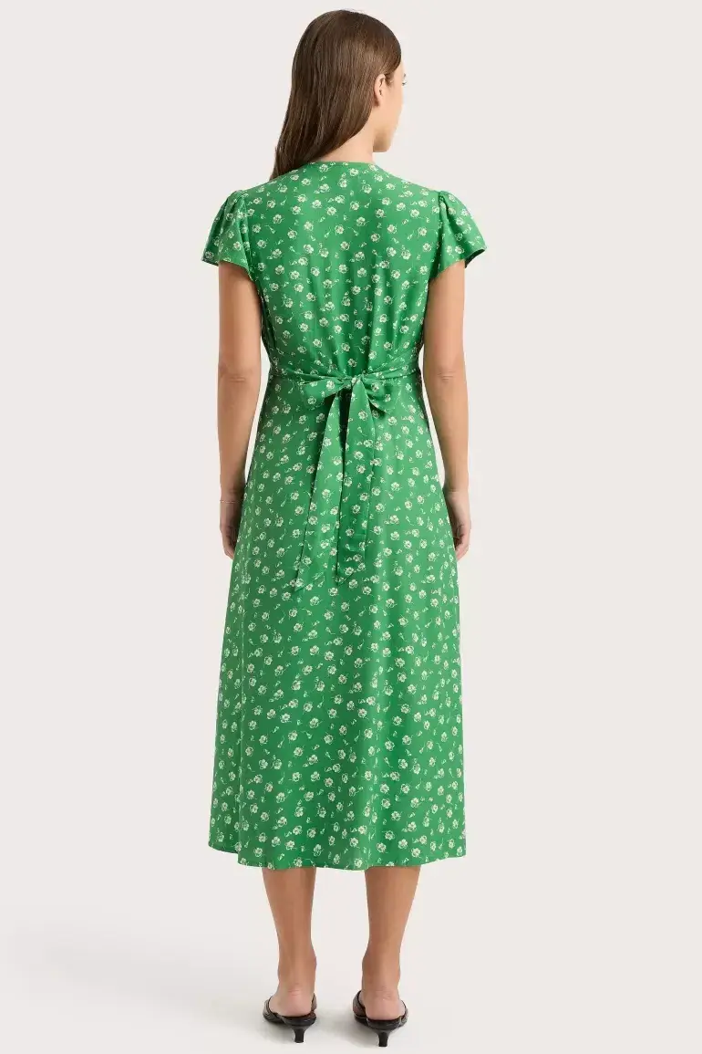 Faithfull The Brand Doriet Midi Dress Suzette Green - Size AU 10 for rent on The Volte - main image