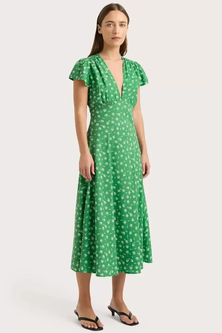 Faithfull The Brand Doriet Midi Dress Suzette Green - Size AU 10 - Image 1