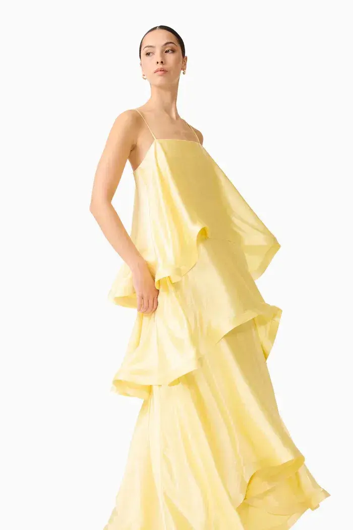 ELLIATT TILLY TIERED MAXI DRESS IN BUTTER YELLOW SIZE 8 (S) for rent on The Volte - main image