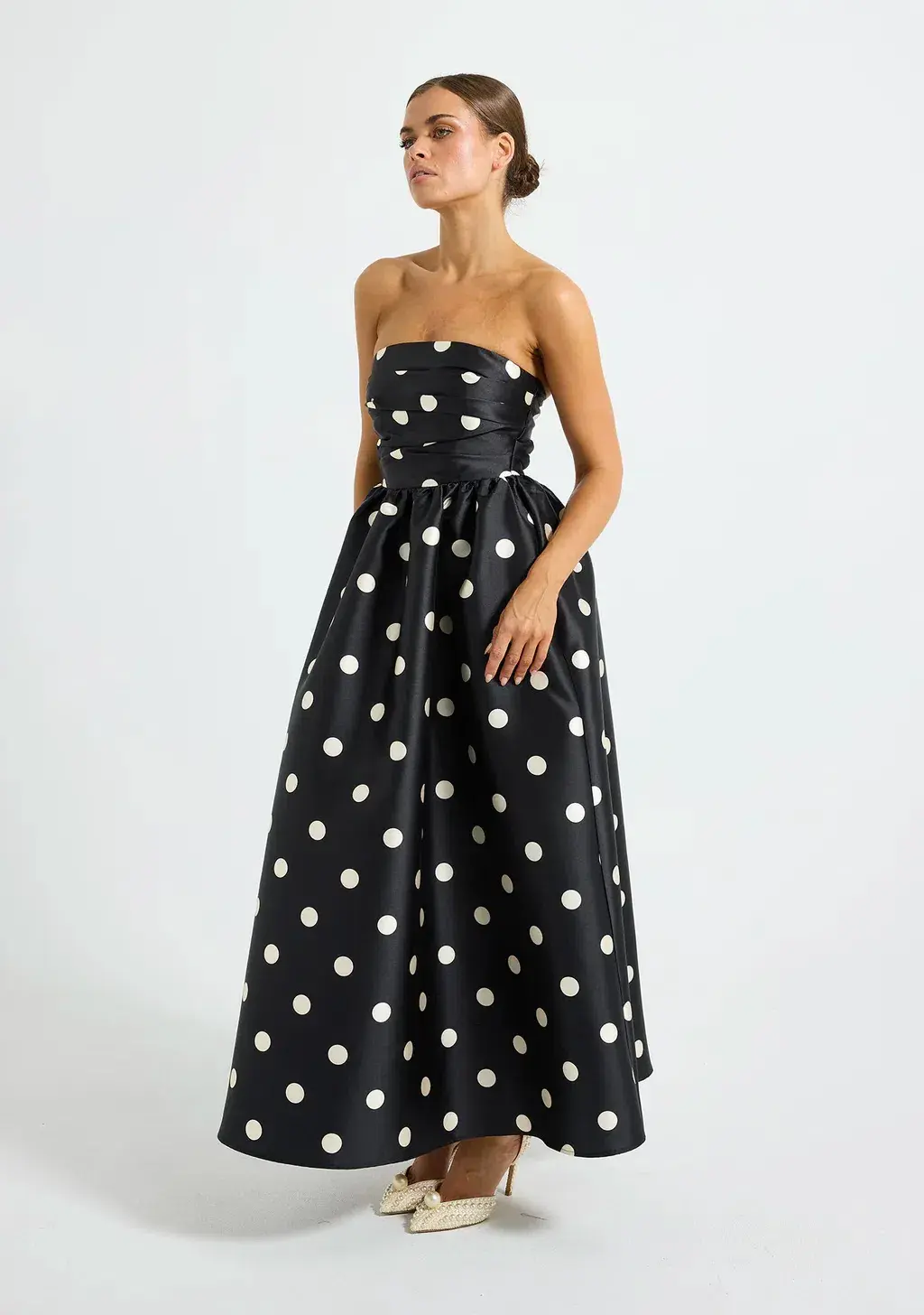 Pasduchas Dottie Strapless Midi Black/Cream Size 6 for rent on The Volte - main image
