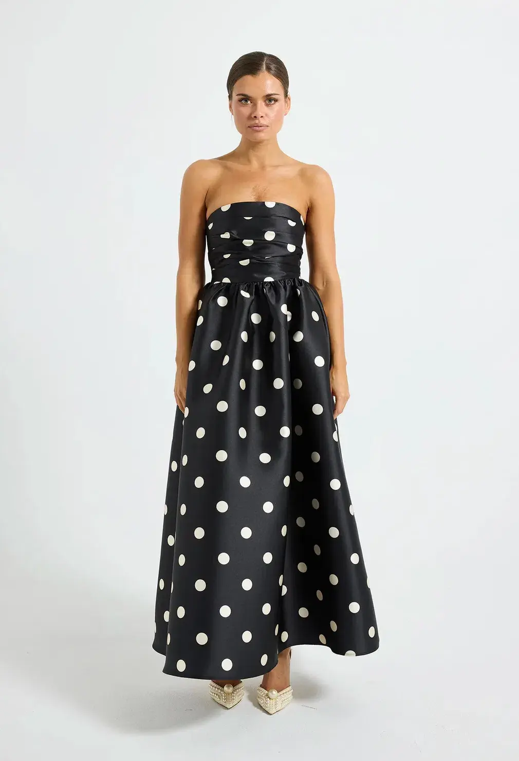 Pasduchas Dottie Strapless Midi Black/Cream Size 6 for rent on The Volte - main image