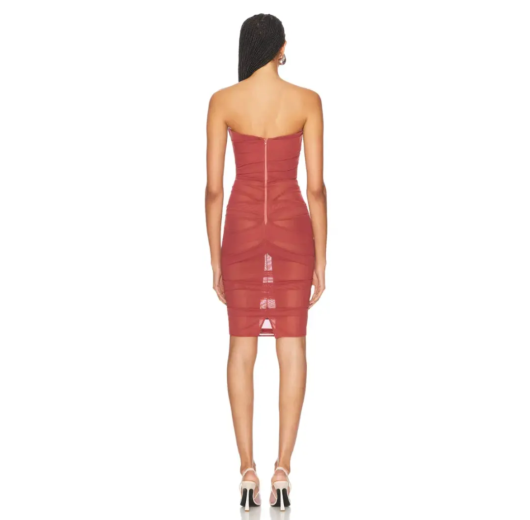 ALEX PERRY Power Mesh Midi Dress in Cognac Red AU 6 for rent on The Volte - main image
