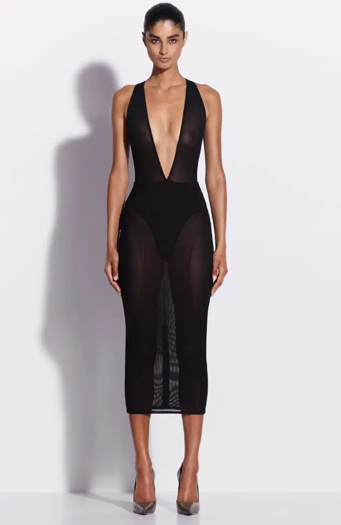 Alex Perry Halter Midi Dress in Stretch Mesh Black AU 8 for rent on The Volte - main image