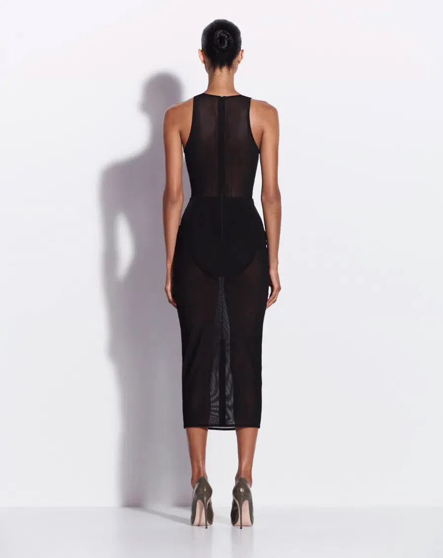 Alex Perry Halter Midi Dress in Stretch Mesh Black AU 6 - Image 2