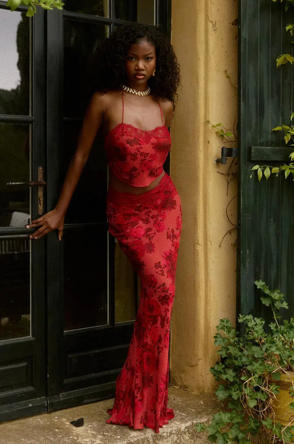 BYDEE FLEURIE MAXI SKIRT & AURELIE TOP IN ROSÉ. SIZE XS / AU 6-8 for rent on The Volte - main image