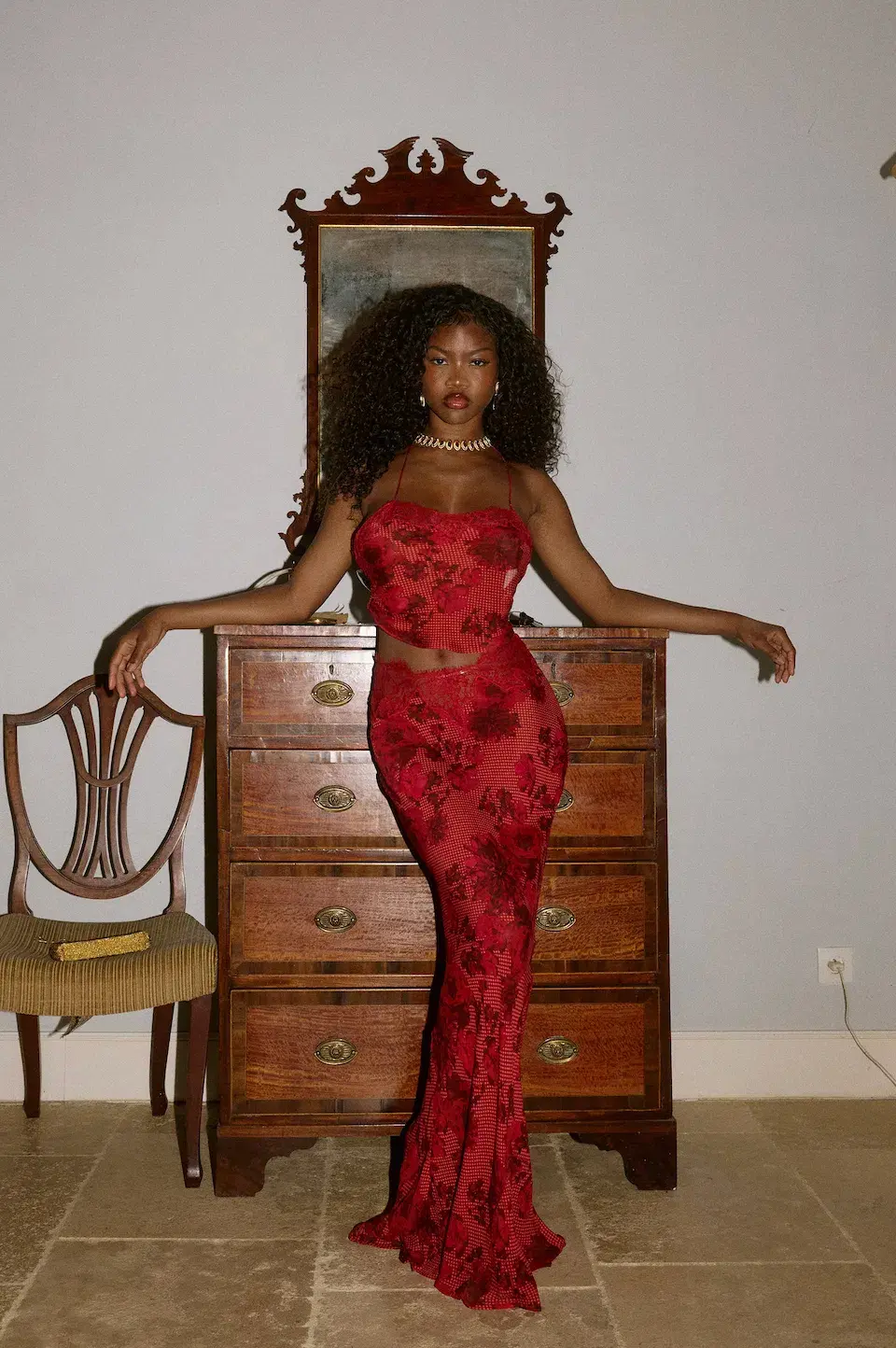 BYDEE FLEURIE MAXI SKIRT & AURELIE TOP IN ROSÉ. SIZE XS / AU 6-8 for rent on The Volte - main image