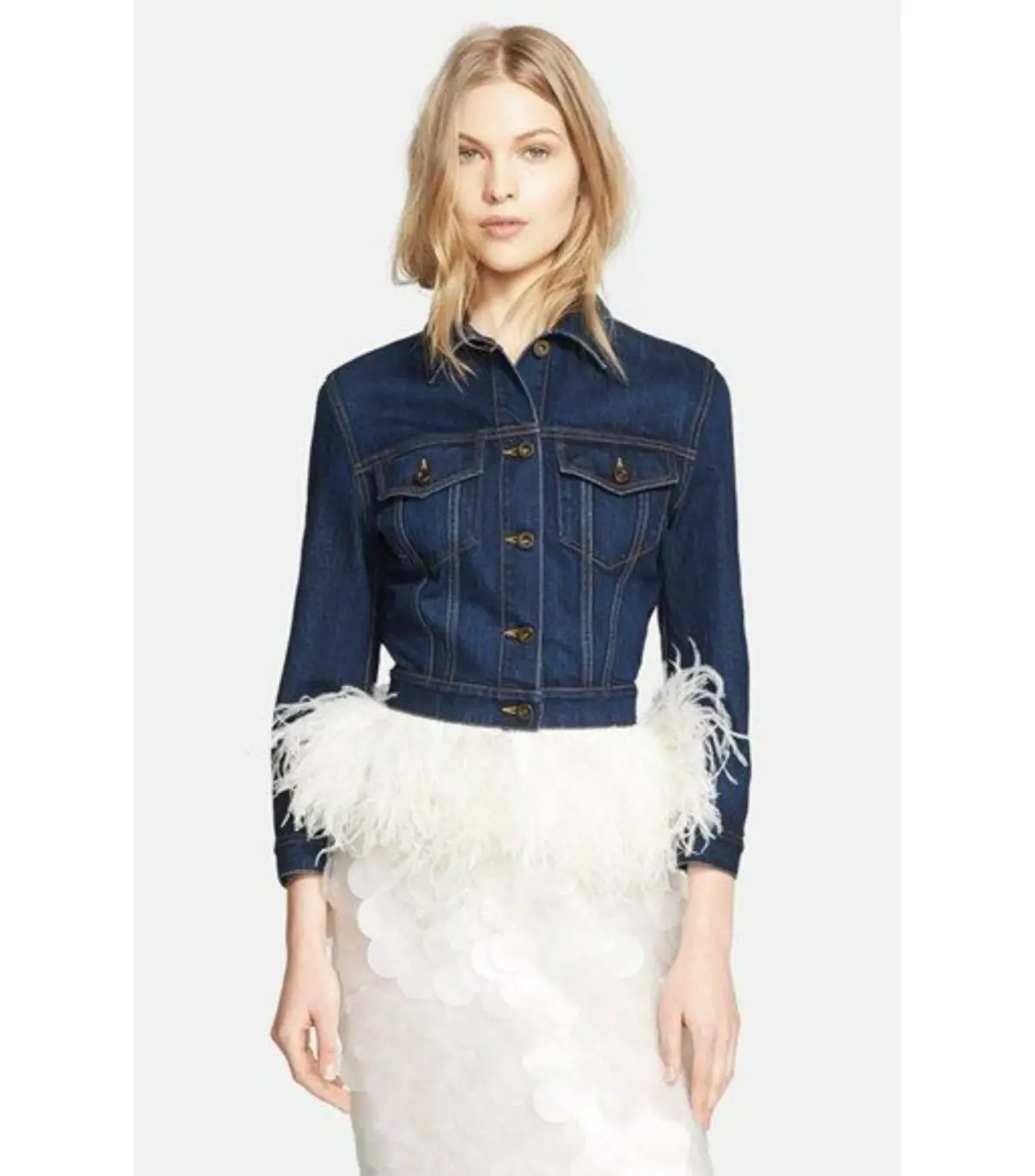 Burberry Ostrich Feather Hem Jean Jacket Denim Size AU 6 - Image 1