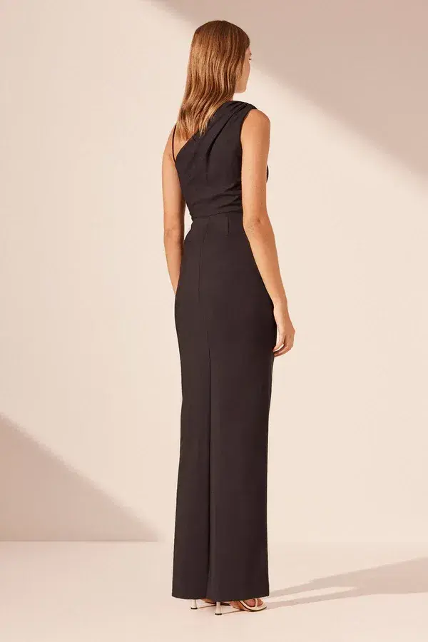 Shona Joy Lani Asymmetrical Gathered Maxi Dress Black Size 10 - Image 2