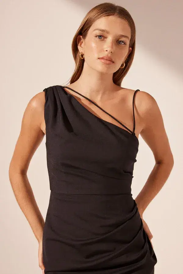 Shona Joy Lani Asymmetrical Gathered Maxi Dress Black Size 10 - Image 3