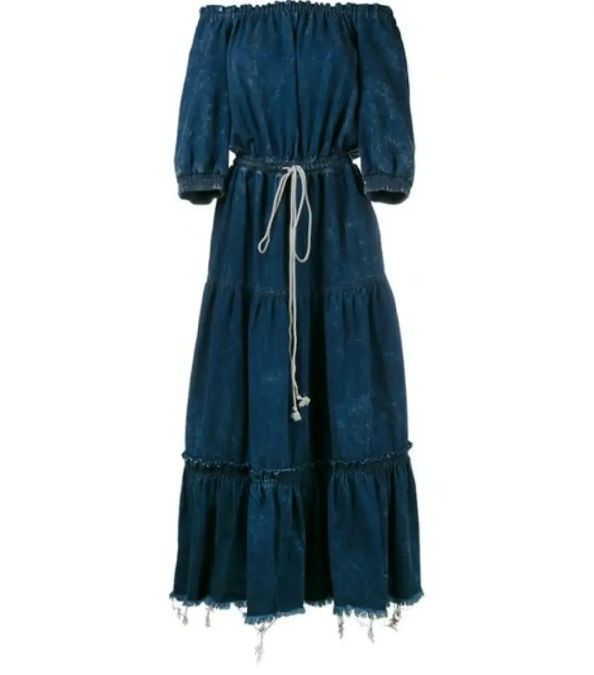 Chloé Tiered Ruffle Off-shoulder Drawstring Maxi Dress Denim  Size AU 6 - Image 1
