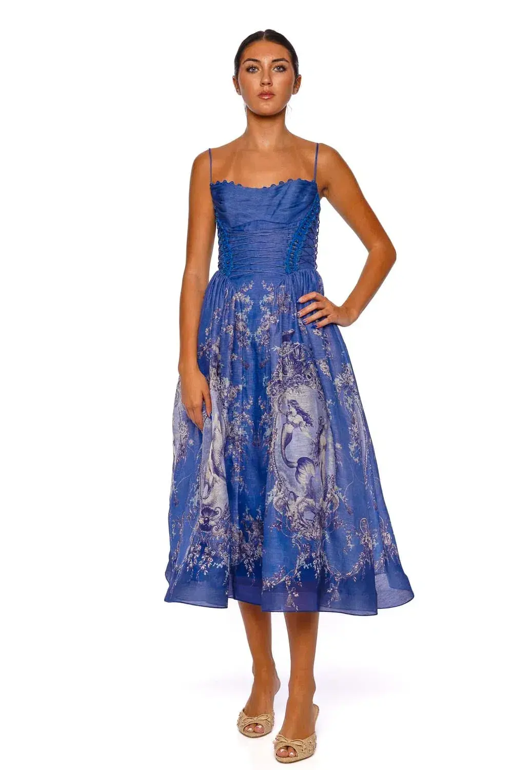 Zimmermann Rebellion Beaded Picnic Midi Dress Blue Mermaid Size 3 / AU 14  - Image 1