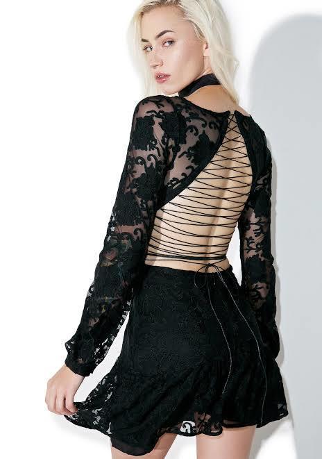 For Love and Lemons Jolene Lace-Up Dress Black Size S for rent on The Volte - main image
