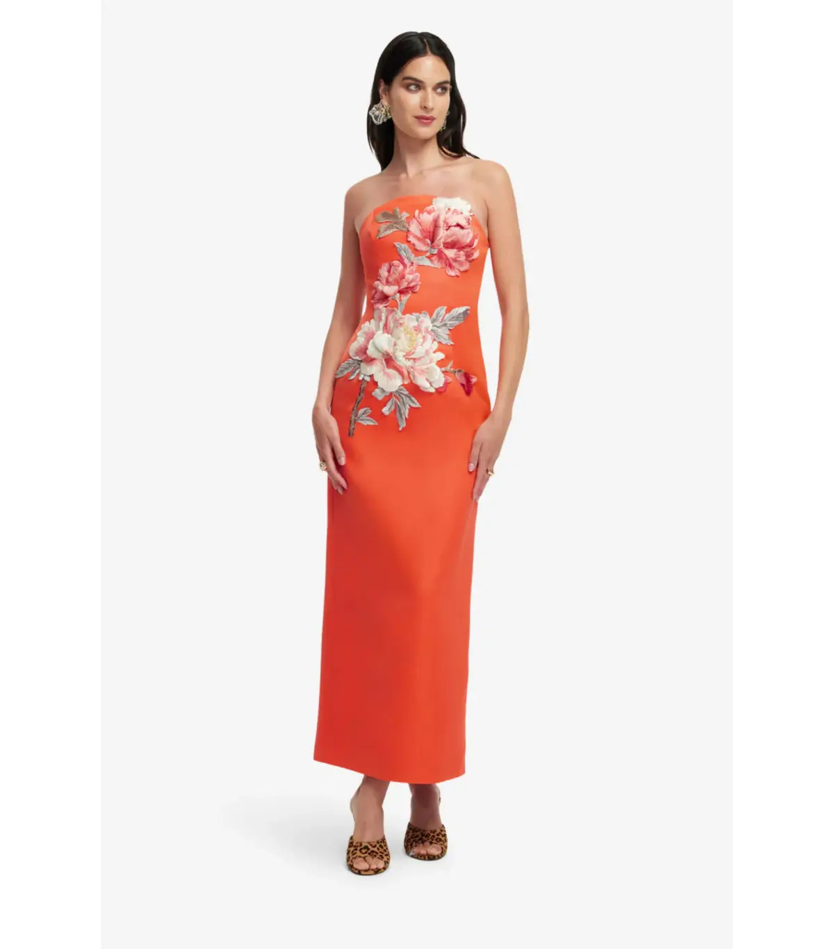 Leo Lin Ava Appliqué Floral Bustier Maxi Dress Saffron Size AU 10 - Image 1