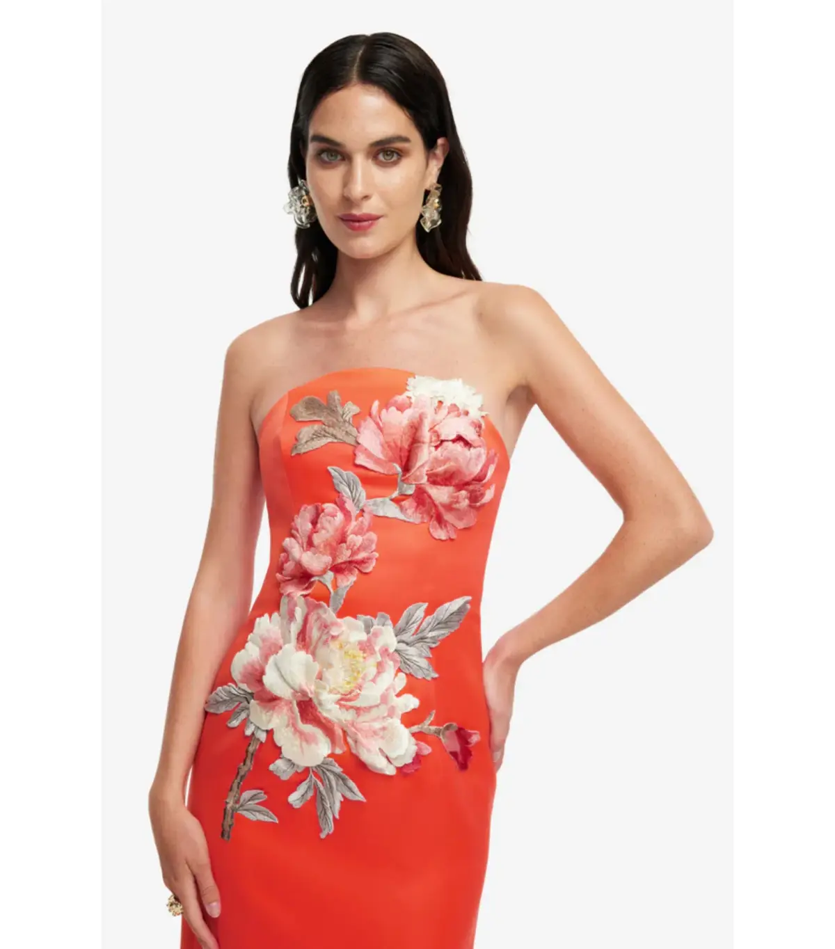 Leo Lin Ava Appliqué Floral Bustier Maxi Dress Saffron Size AU 10 - Image 3