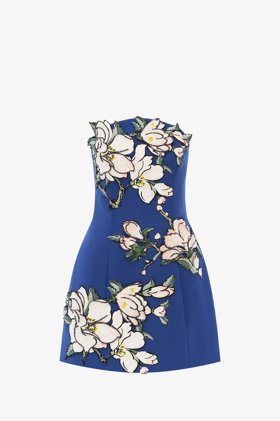 Leo Lin Zaria Appliqué Floral Bustier Mini Dress Midnight Blue Size 8 for rent on The Volte - main image