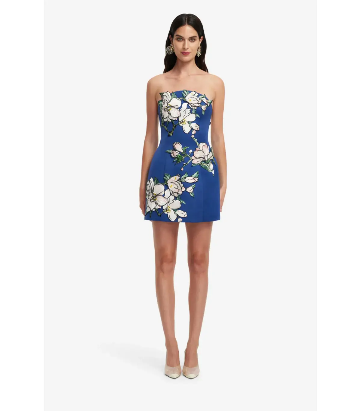 Leo Lin Zaria Appliqué Floral Bustier Mini Dress Midnight Blue Size AU 10 - Image 1
