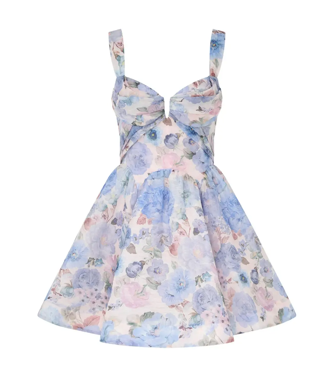 Zimmermann Rebellion Drape Mini Dress In Sky Bloom Size 1 / AU 10 for rent on The Volte - main image