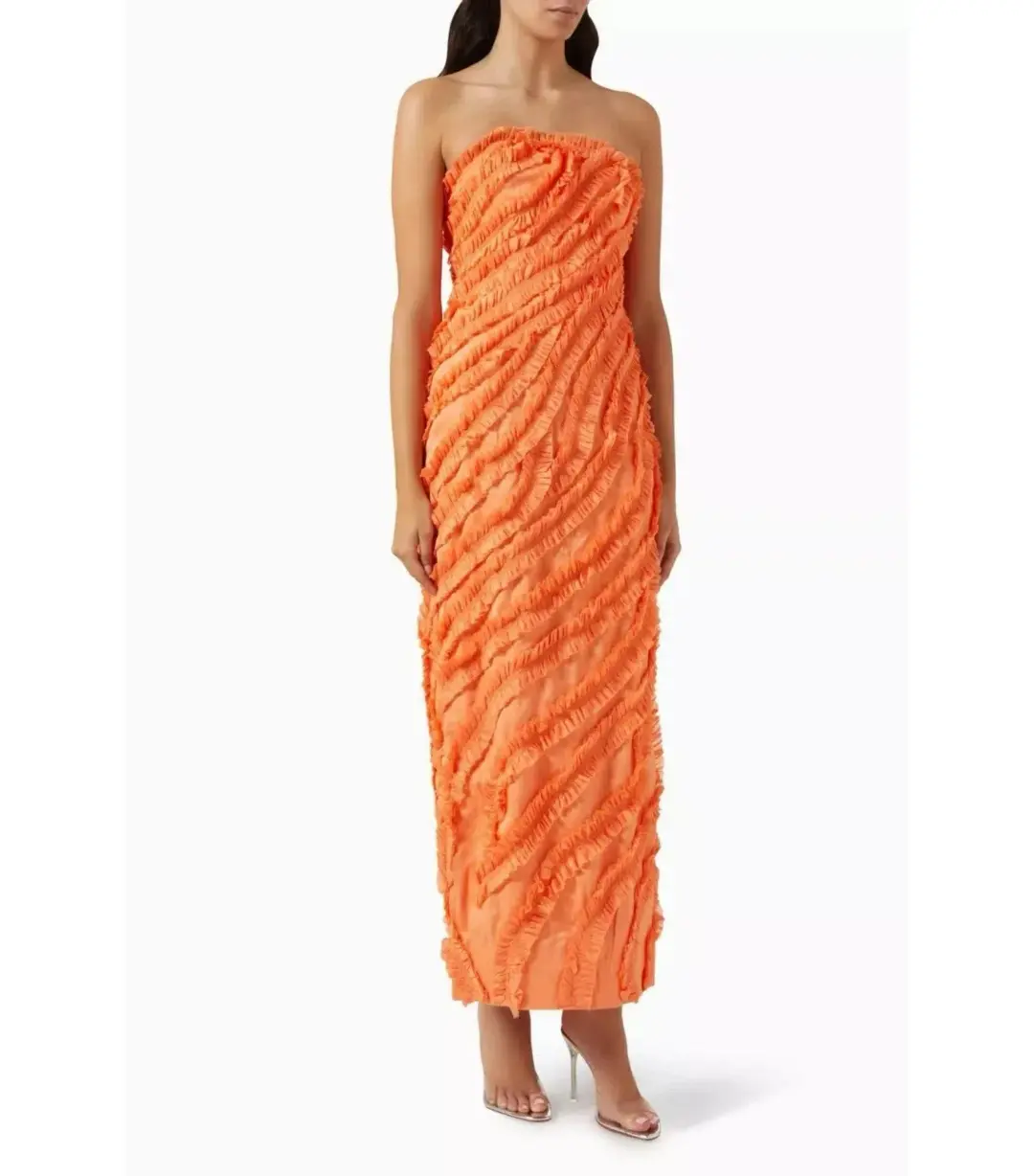 Aje Terrene Frill Maxi Dress Orange Size AU 14 for rent on The Volte - main image