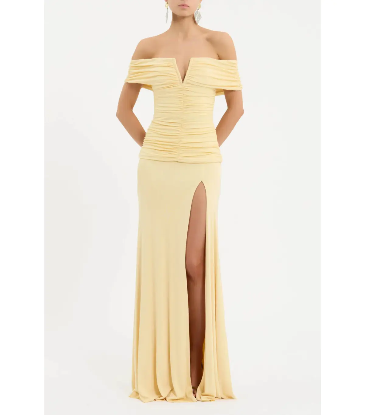 Rebecca Vallance Zaley Off The Shoulder Maxi Dress Yellow Size AU 8 - Image 1