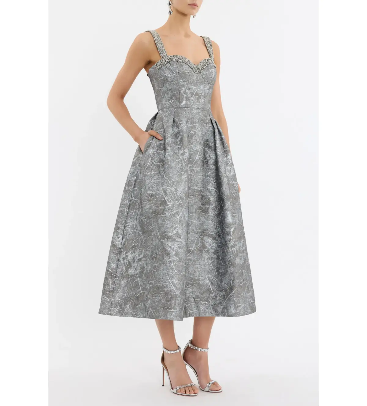 Rebecca Vallance Sterling Midi Dress Silver Size 10 - Image 1