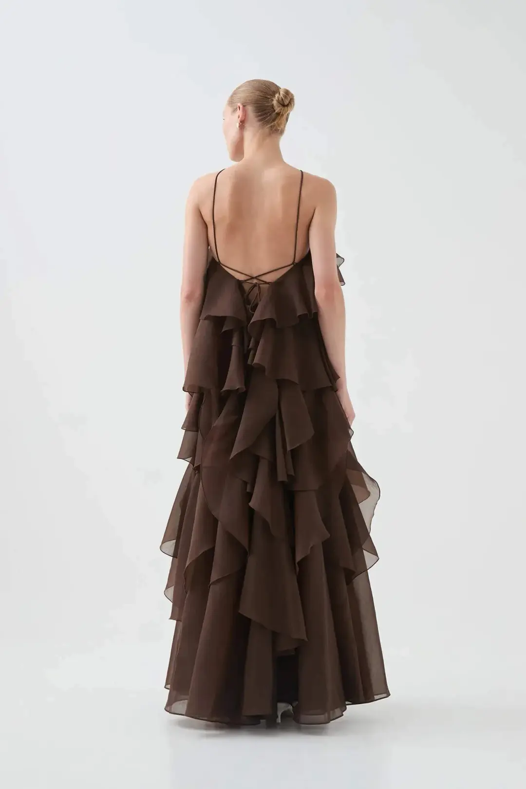 Aje Pandorea Layered Maxi Dress in Carob Size AU 10 for rent on The Volte - main image