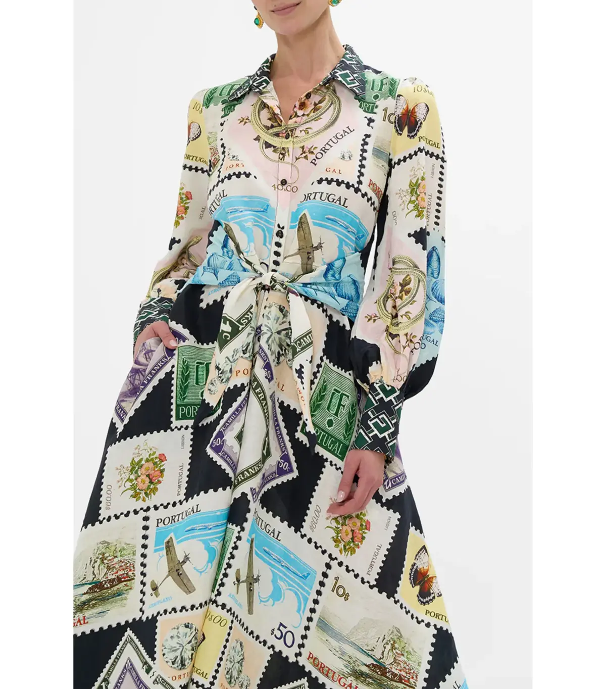 Camilla My Porto Pen Pal Waist Tie Midi Shirt Dress Multi Size AU 10 - Image 3
