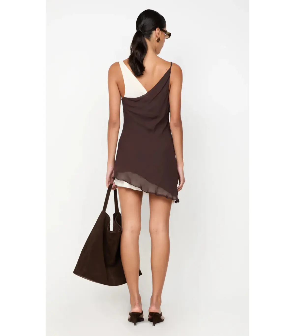 Bec & Bridge Jehnaya Asym Mini Dress Dark Chocolate/Butter Cream Size AU 8 - Image 2