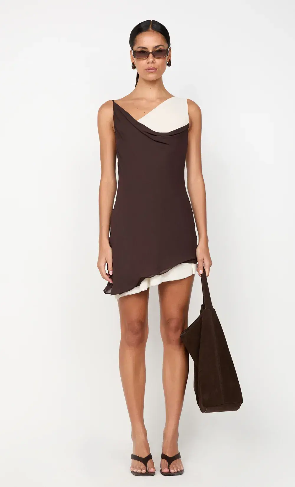 Bec & Bridge JEHNAYA ASYM MINI DRESS  DARK CHOCOLATE/BUTTER CREAM Size 8 - Image 1