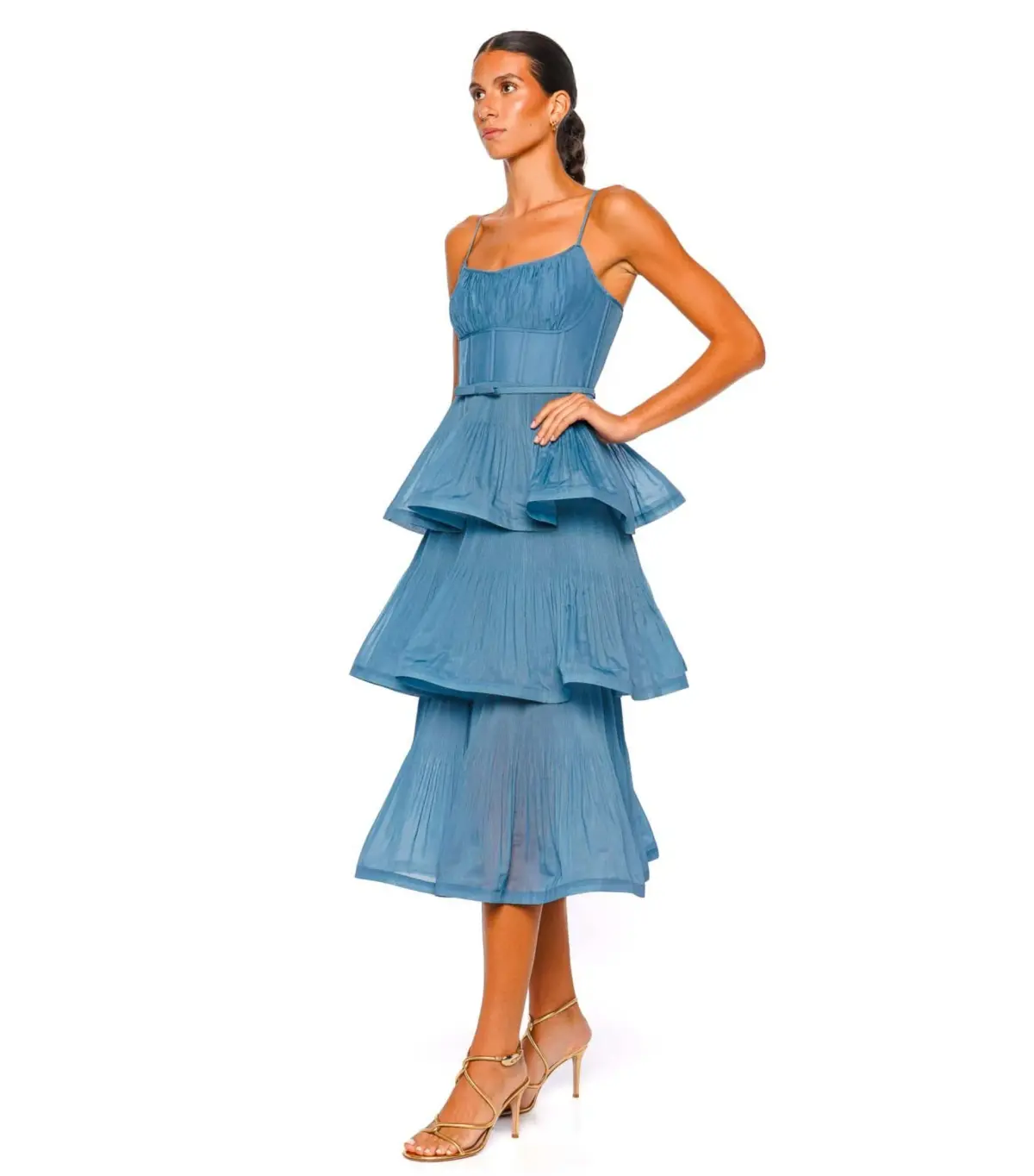 Zimmermann Pleated Tiered Midi Dress Deep Blue 0 / AU 8 - Image 2