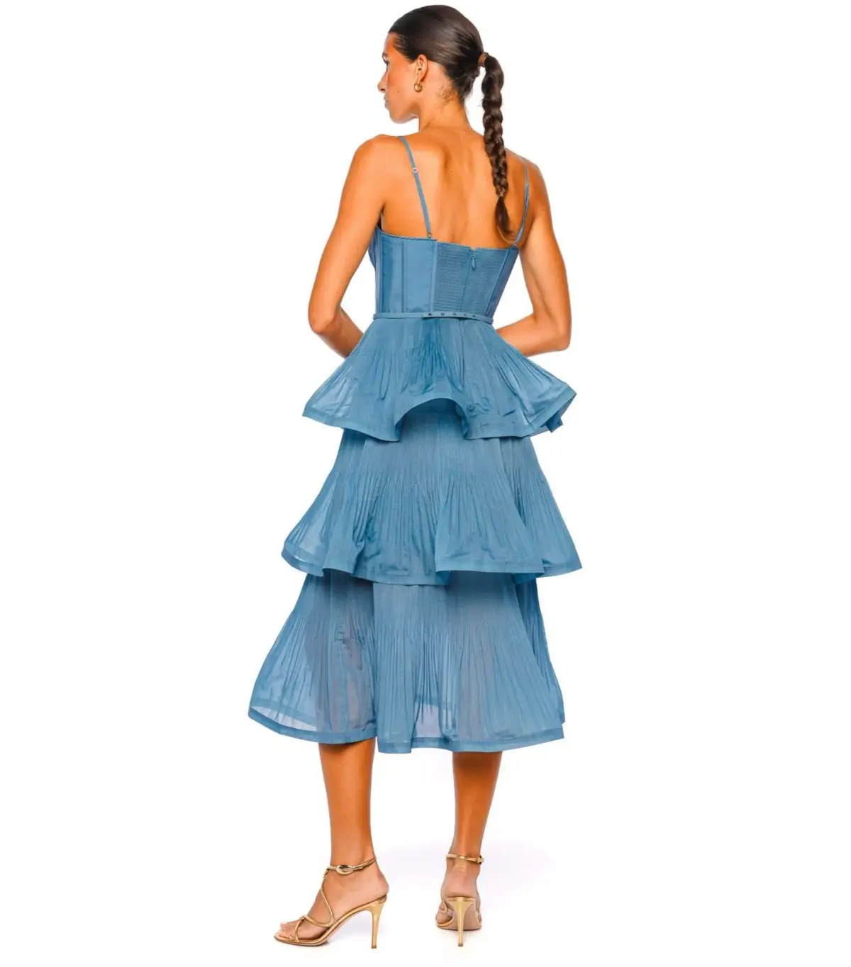 Zimmermann Pleated Tiered Midi Dress Deep Blue 0 / AU 8 - Image 3