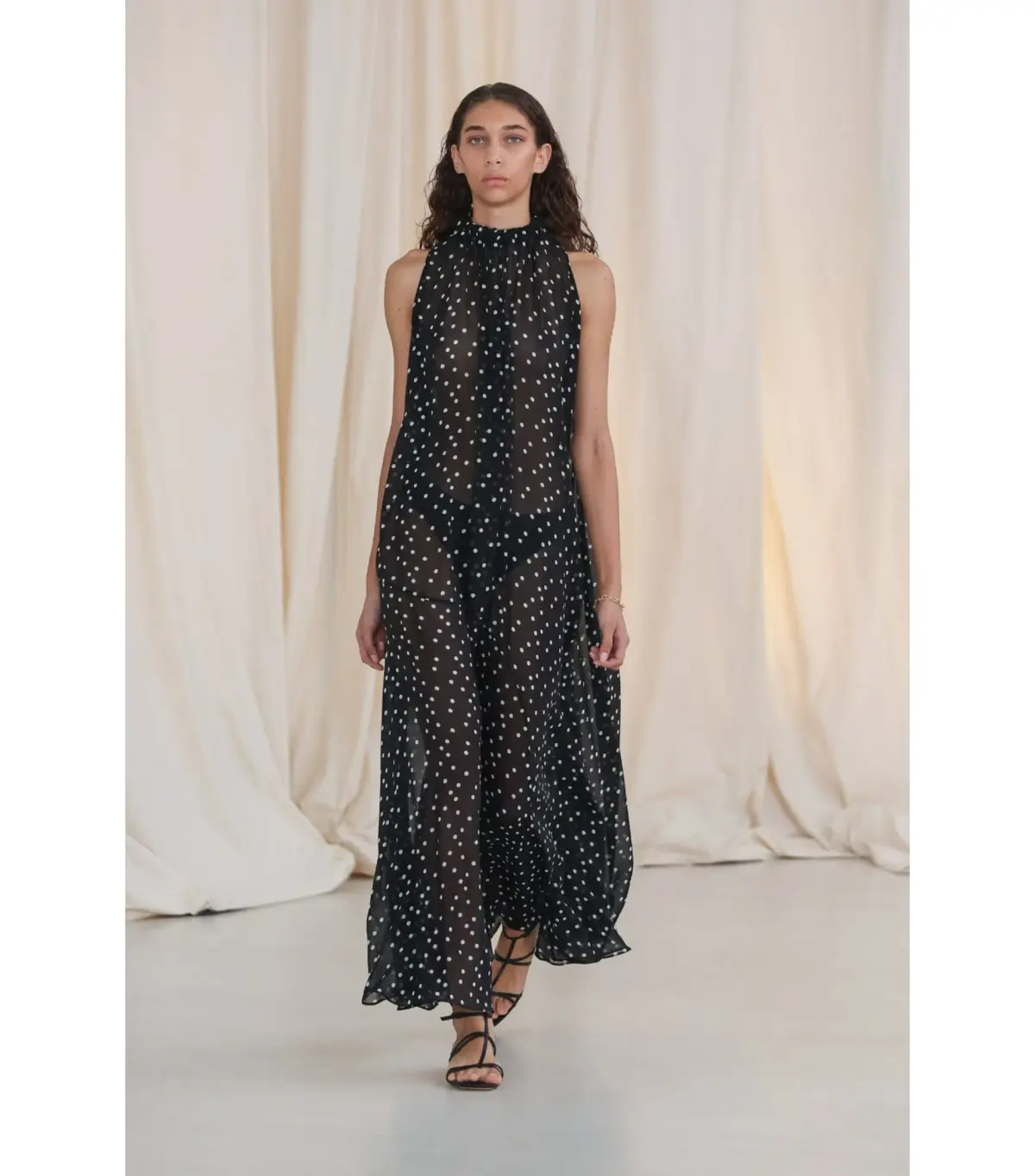 Bianca Spender Polka Dot Silk Emerge Maxi Dress Black Size AU 6 - Image 9
