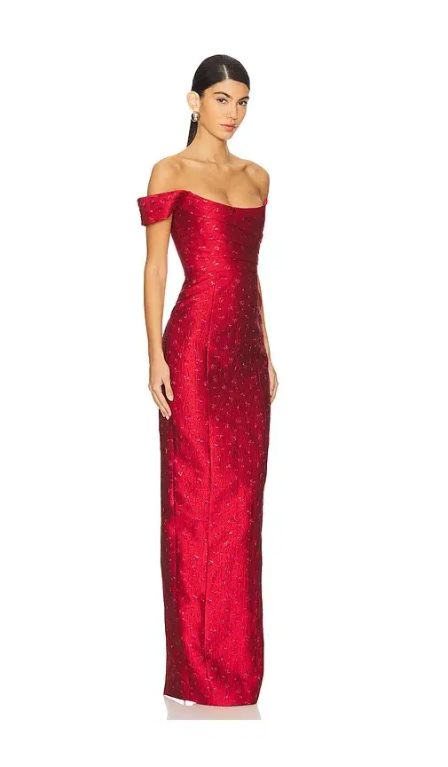 Sau Lee Jackson Red Jacquard Gown - Image 4