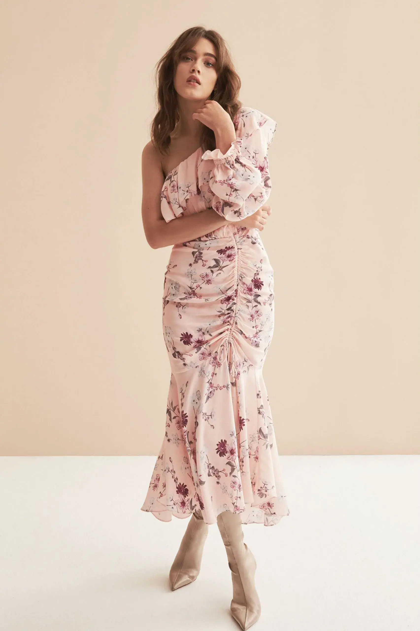 Steele Dahlia One Shoulder Dress Pink Floral Size 6 - Image 3