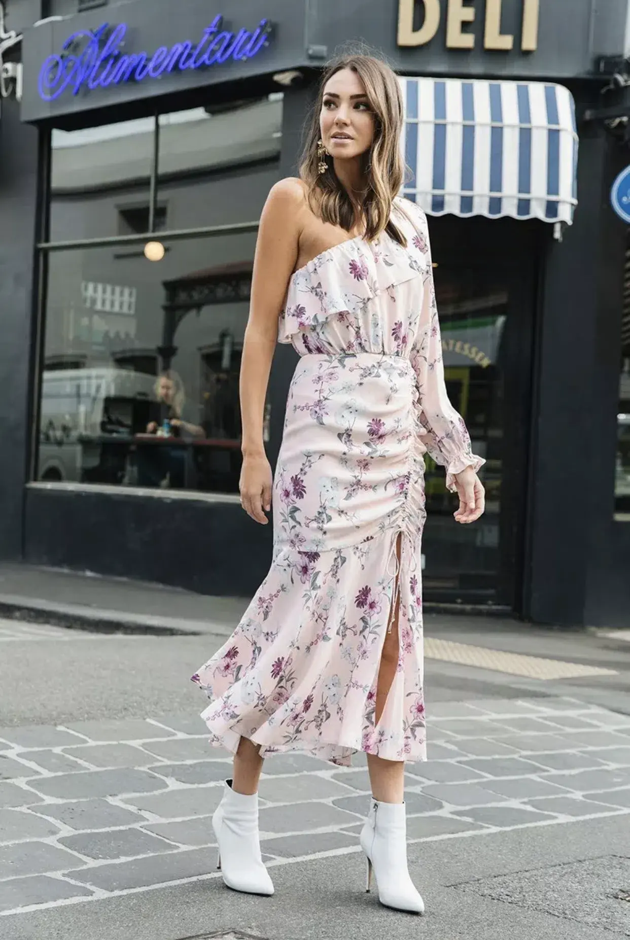 Steele Dahlia One Shoulder Dress Pink Floral Size 6 - Image 4