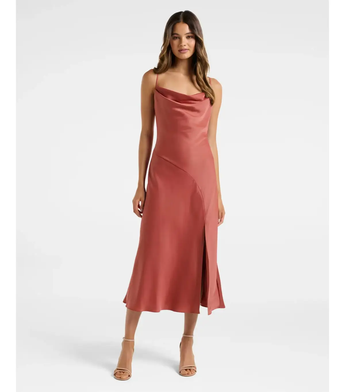 Forever New Cowl-Neck Shift Dress Peach Size AU 6 - Image 1