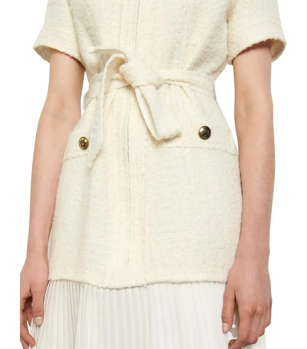 Sandro Paris Joana Woven Dress Cream Size AU 6 - Image 4
