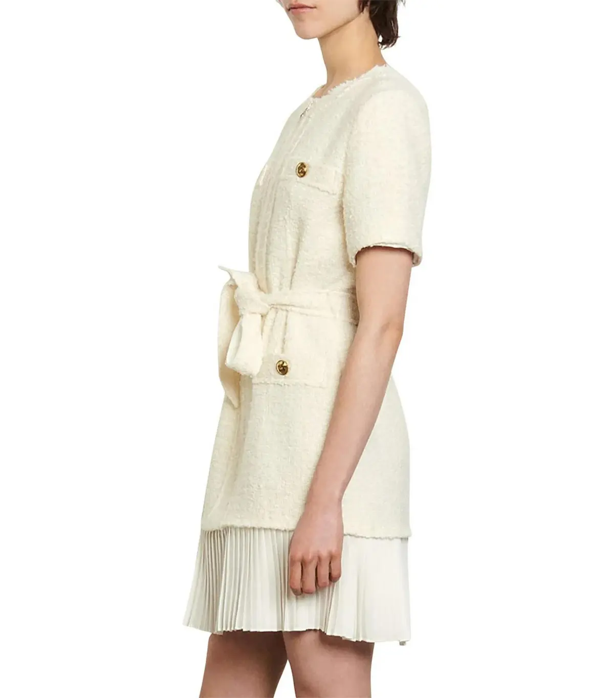 Sandro Paris Joana Woven Dress Cream Size AU 6 - Image 2