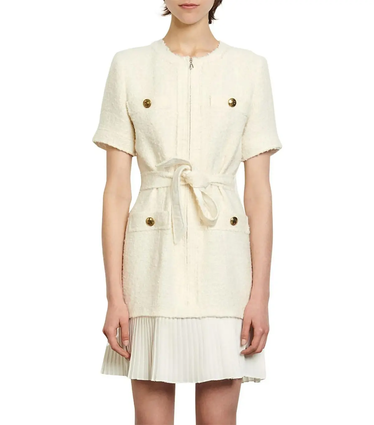 Sandro Paris Joana Woven Dress Cream Size AU 6 - Image 1
