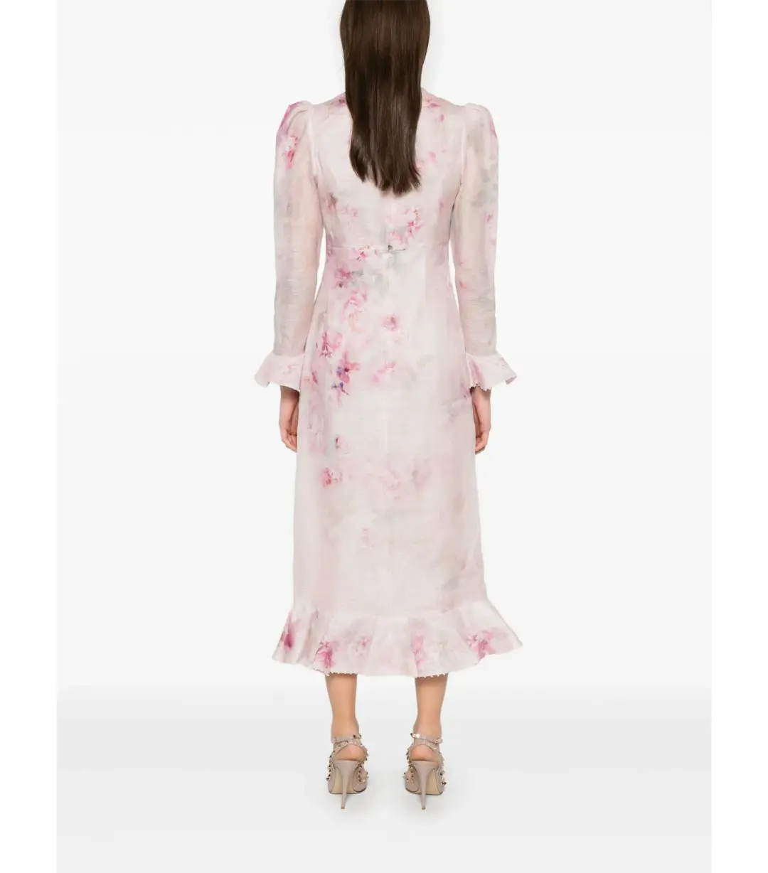 Zimmermann Crush Flower Midi Dress in Pink Floral Size 1 / AU 10 for rent on The Volte - main image
