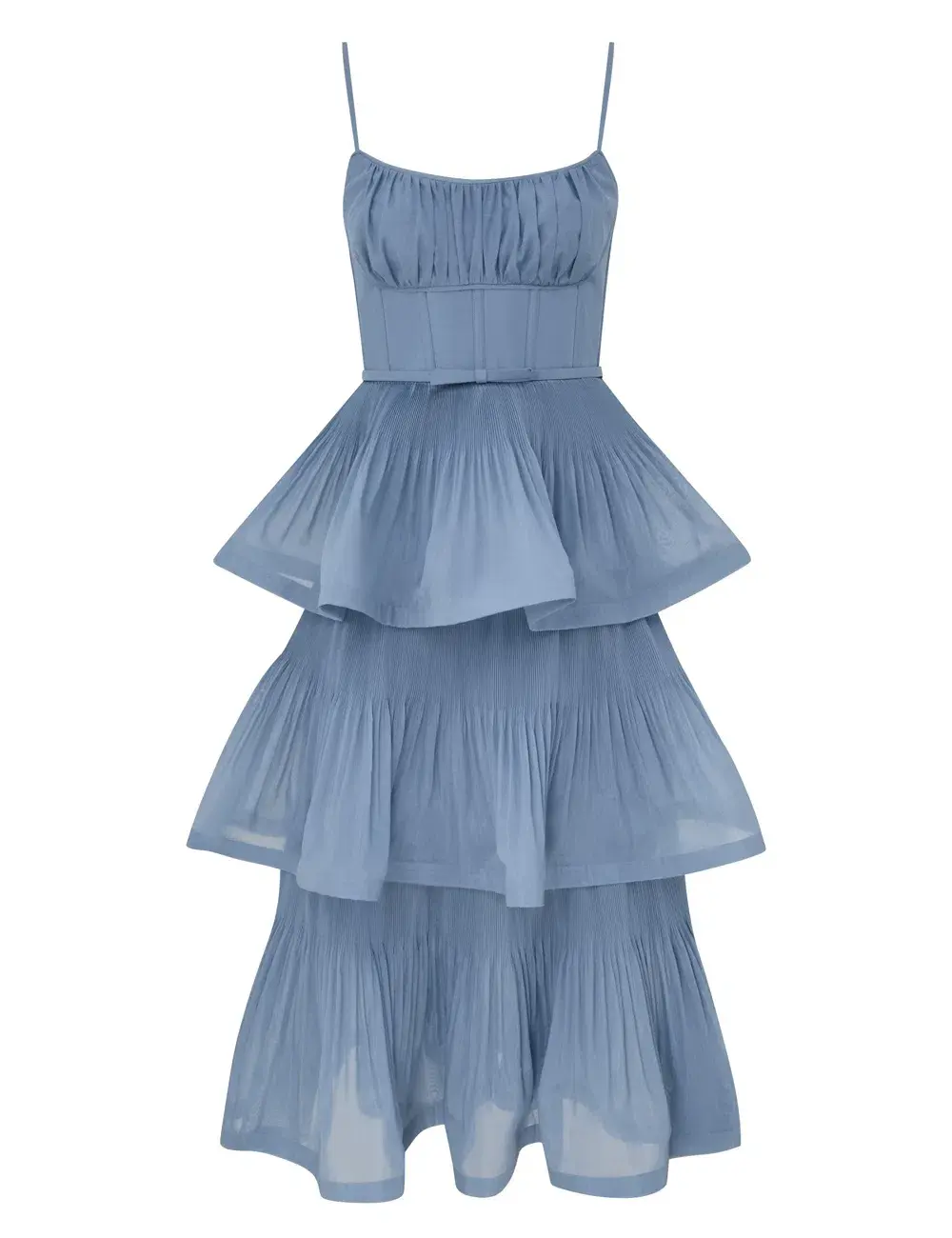 Zimmermann Pleated Tiered Midi Dress Deep Blue Size 2 / AU 12 for rent on The Volte - main image