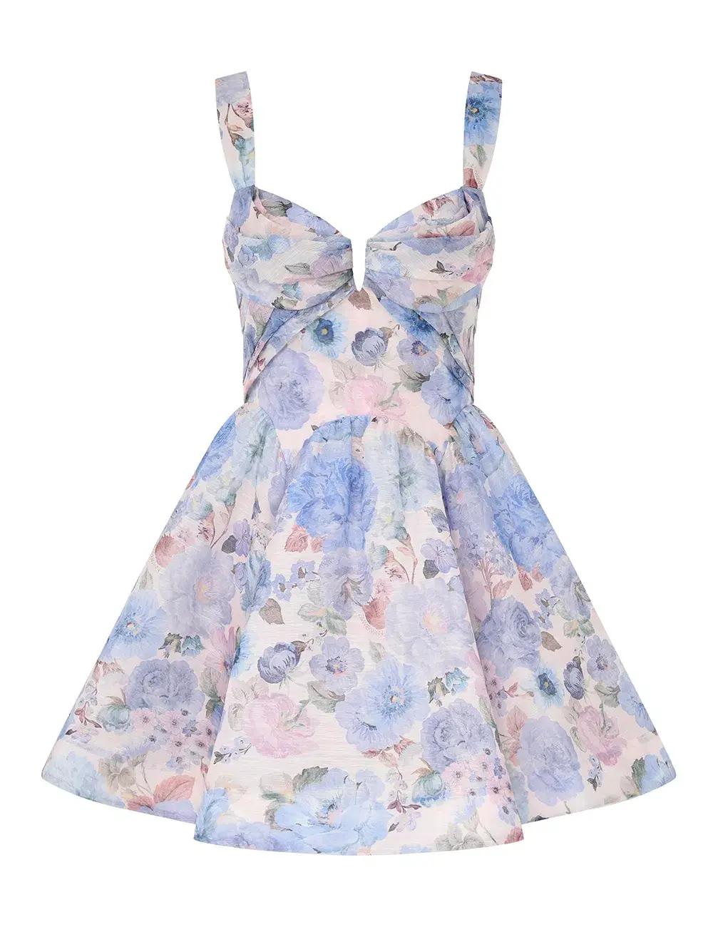 Zimmermann Rebellion Drape Mini Dress Sky Bloom Size 2 AU 12  for rent on The Volte - main image