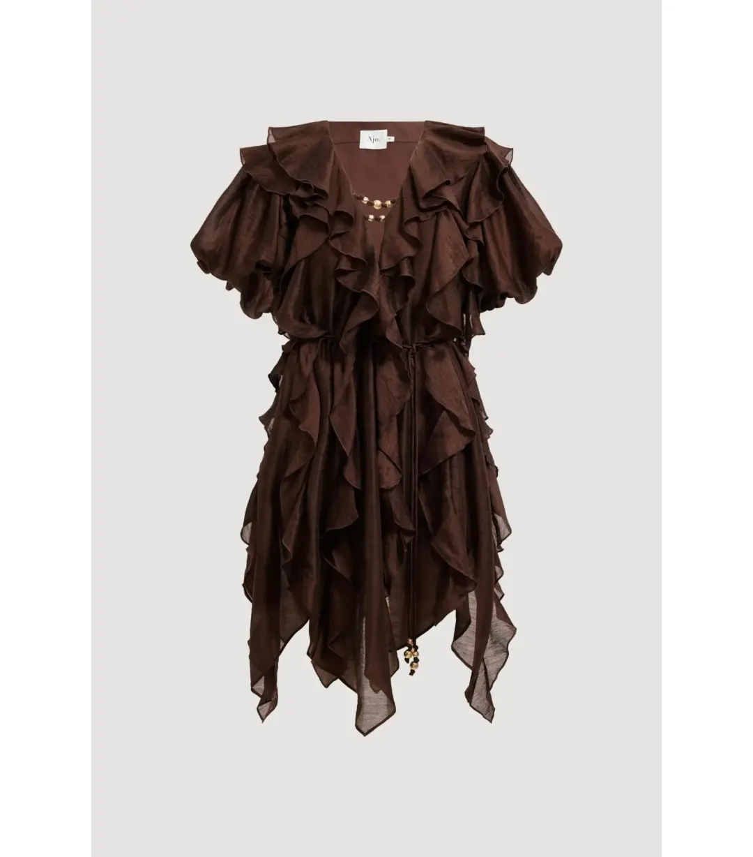 Aje Voyager Mini Dress Chocolate Size AU 6 for rent on The Volte - main image
