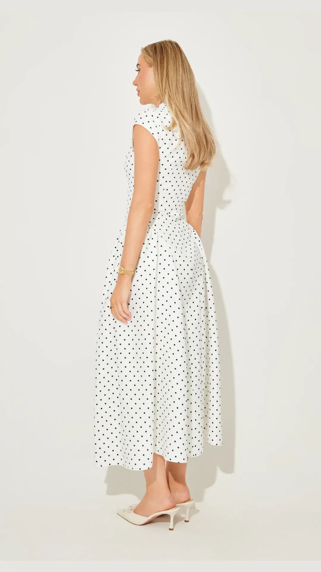 Odd Muse Cap Sleeve Midi Dress in White Polka Dot Size s (8) - Image 3