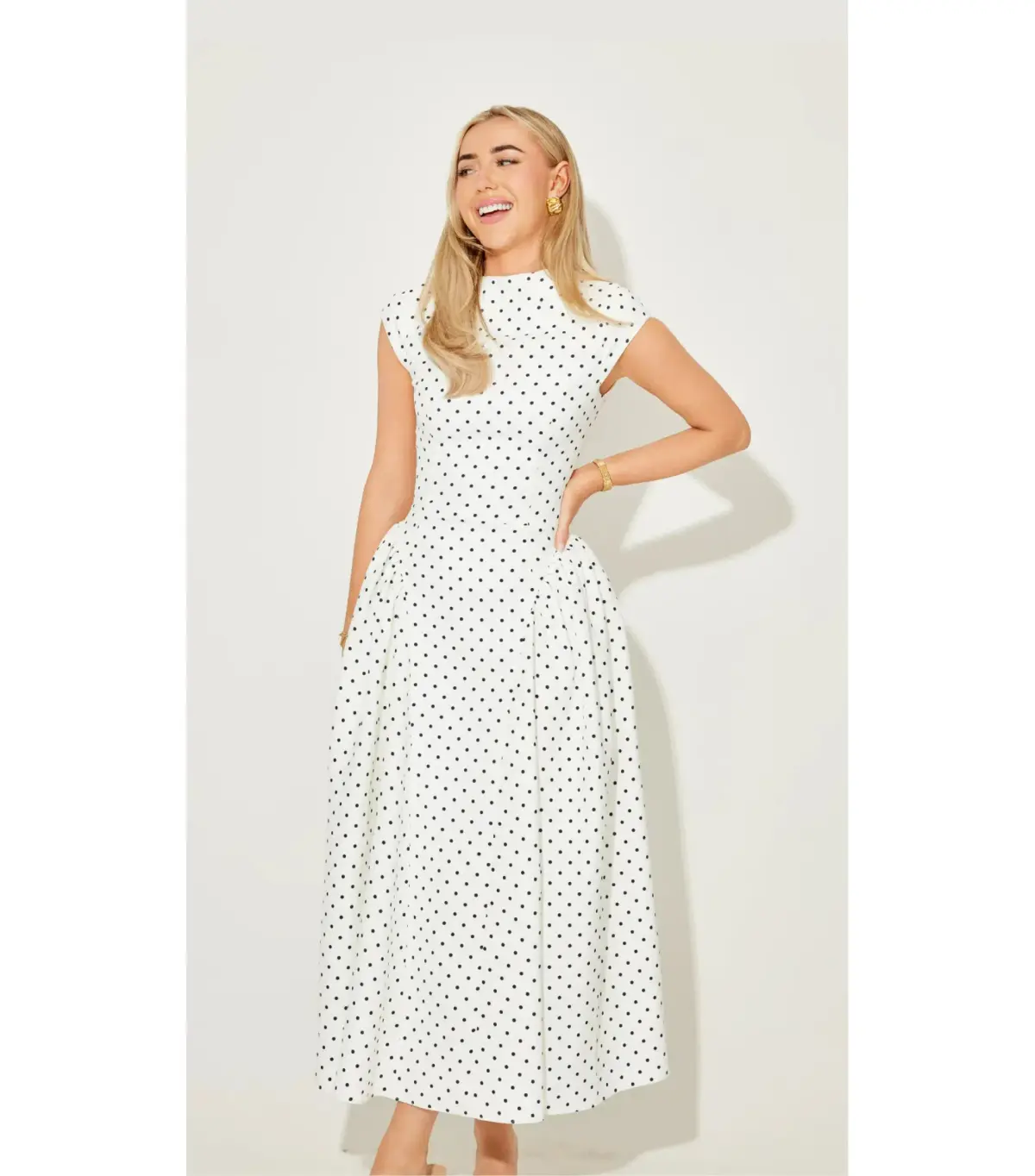 Odd Muse Cap Sleeve Midi Dress in White Polka Dot Size S / AU 8 - Image 1