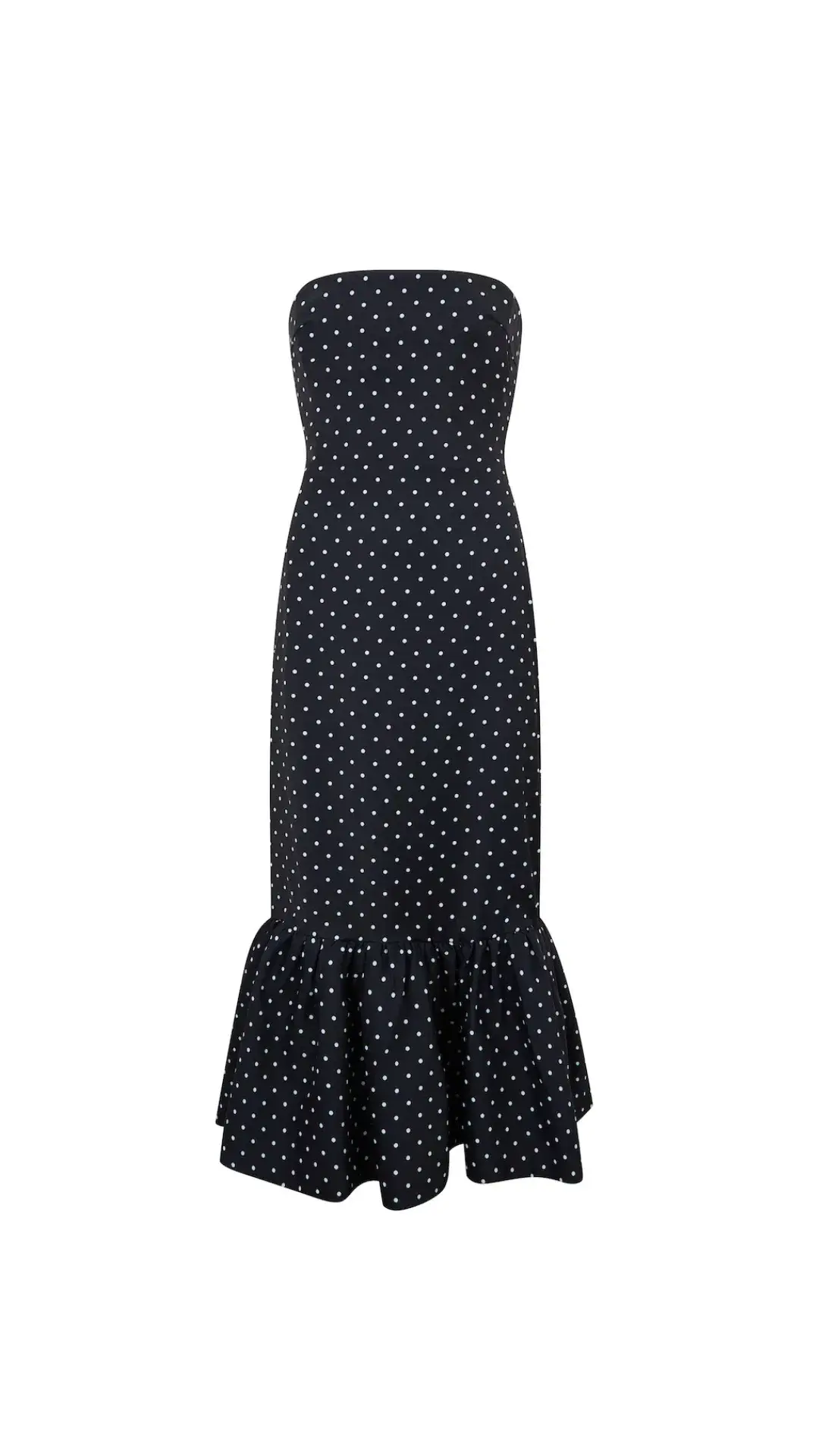 Odd Muse Strapless Peplum Midi Dress in Navy Polka Dot Size M (10) - Image 1